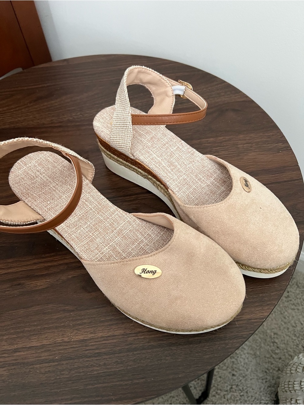 Beige Espadrille Wedge Sandals with Ankle Strap